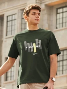 Hombres Camiseta con slogan & con estampado geométrico