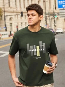 Hombres Camiseta con slogan & con estampado geométrico