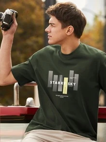 Hombres Camiseta con slogan & con estampado geométrico