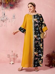 EMERY ROSE Đầm Plus Size ghép mộng kim sa Khối Màu Hoa Thanh lịch - Nhiều màu - Xem 2
