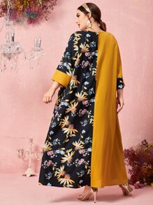 EMERY ROSE Đầm Plus Size ghép mộng kim sa Khối Màu Hoa Thanh lịch - Nhiều màu - Xem 3