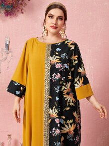 EMERY ROSE Đầm Plus Size ghép mộng kim sa Khối Màu Hoa Thanh lịch - Nhiều màu - Xem 4