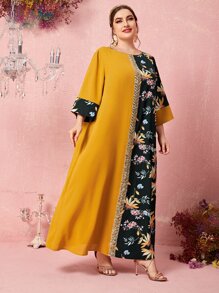 EMERY ROSE Đầm Plus Size ghép mộng kim sa Khối Màu Hoa Thanh lịch - Nhiều màu - Xem 1