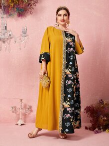 EMERY ROSE Đầm Plus Size ghép mộng kim sa Khối Màu Hoa Thanh lịch - Nhiều màu - Xem 5