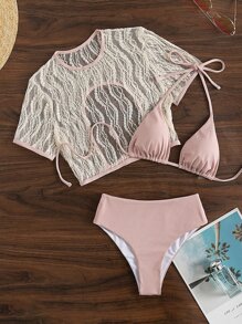 3packs Contrast Binding Lace Bikini - Multicolor - View 4