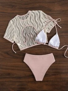 3packs Contrast Binding Lace Bikini - Multicolor - View 7