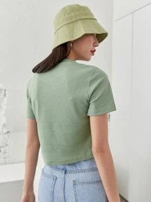 DAZY Camiseta corta de punto acanalado sólido, estilo preppy - verde menta - Ver 2