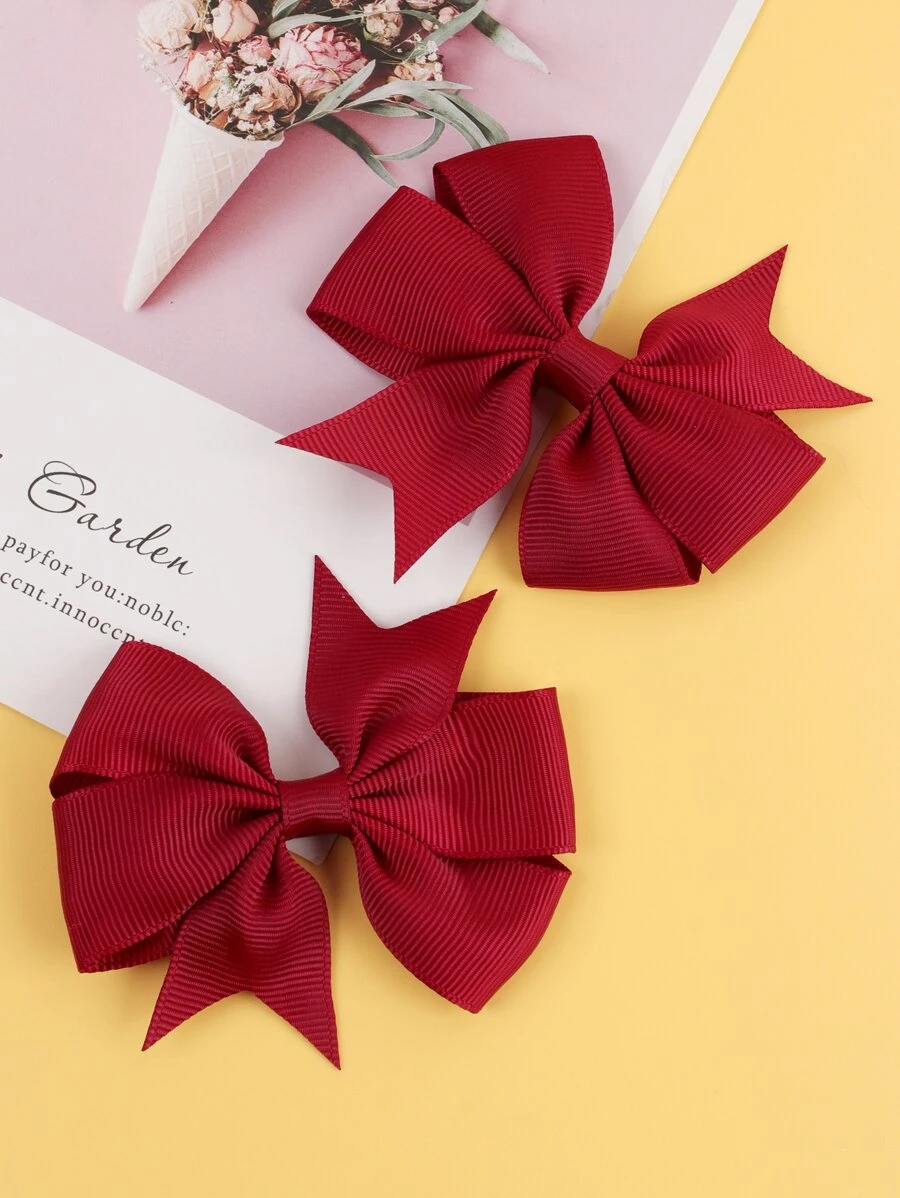 2pcs Burgundy Bow Kids Hairpin, New Year