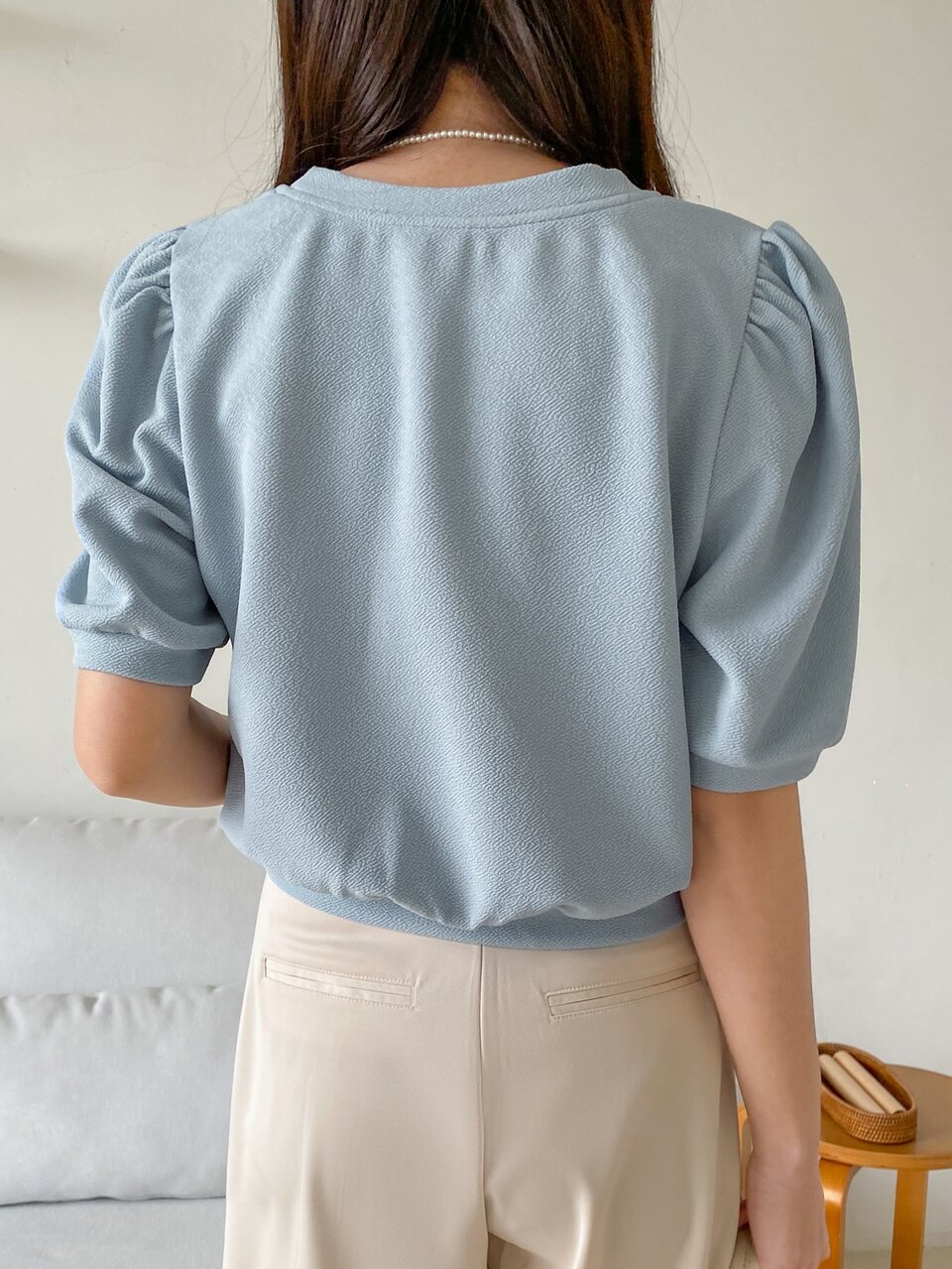 Solid Puff Sleeve Blouse Summer