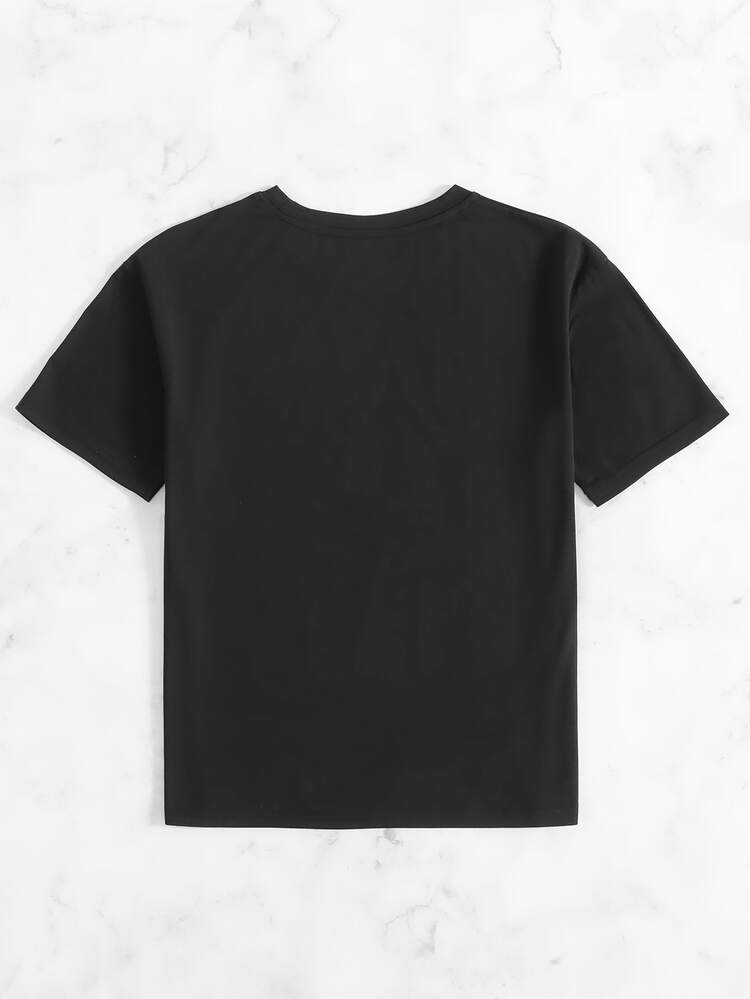 SHEIN VCAY Sunflower And Butterfly Print Tee - Black - View 2