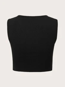 ROMWE Top tank con estampado de dibujos animados con cordón - Negro - Ver 2