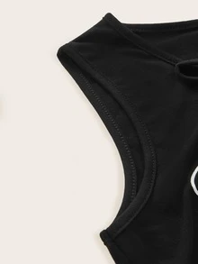ROMWE Top tank con estampado de dibujos animados con cordón - Negro - Ver 3