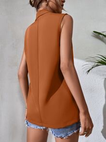 SHEIN Essnce Solid Shawl Neck Vest Blazer - Brown - View 2