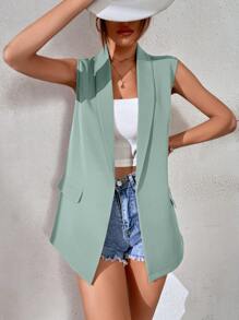 SHEIN Privé Solid Shawl Neck Vest Blazer - Mint Green - View 4
