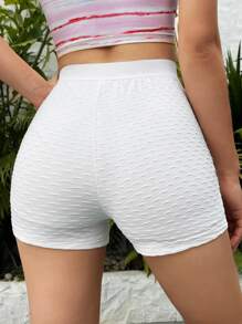 SHEIN VCAY High Waist Textured Cycling Shorts - White - View 2