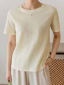 DAZY Gân đan Cổ thuyền viên Áo thun - Màu be - Xem 4