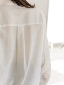 DAZY Camisa con bolsillo oculto con botón delantero de hombros caídos - Blanco - Ver 8