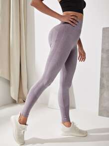 Tummy Control Seamless Sports Leggings - Mauve Purple - View 5