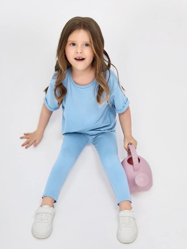 SHEIN Young Girl Drop Shoulder Tee & Leggings