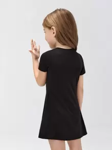 SHEIN Young Girl Toddler Girls Solid Tee Dress - Black - View 2