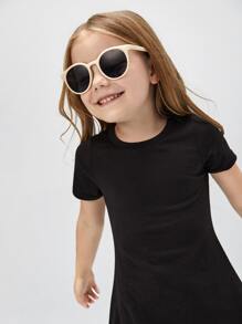 SHEIN Young Girl Toddler Girls Solid Tee Dress - Black - View 3