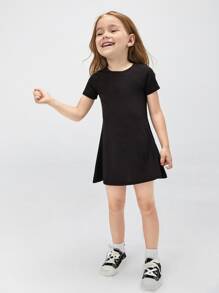 SHEIN Young Girl Toddler Girls Solid Tee Dress - Black - View 6