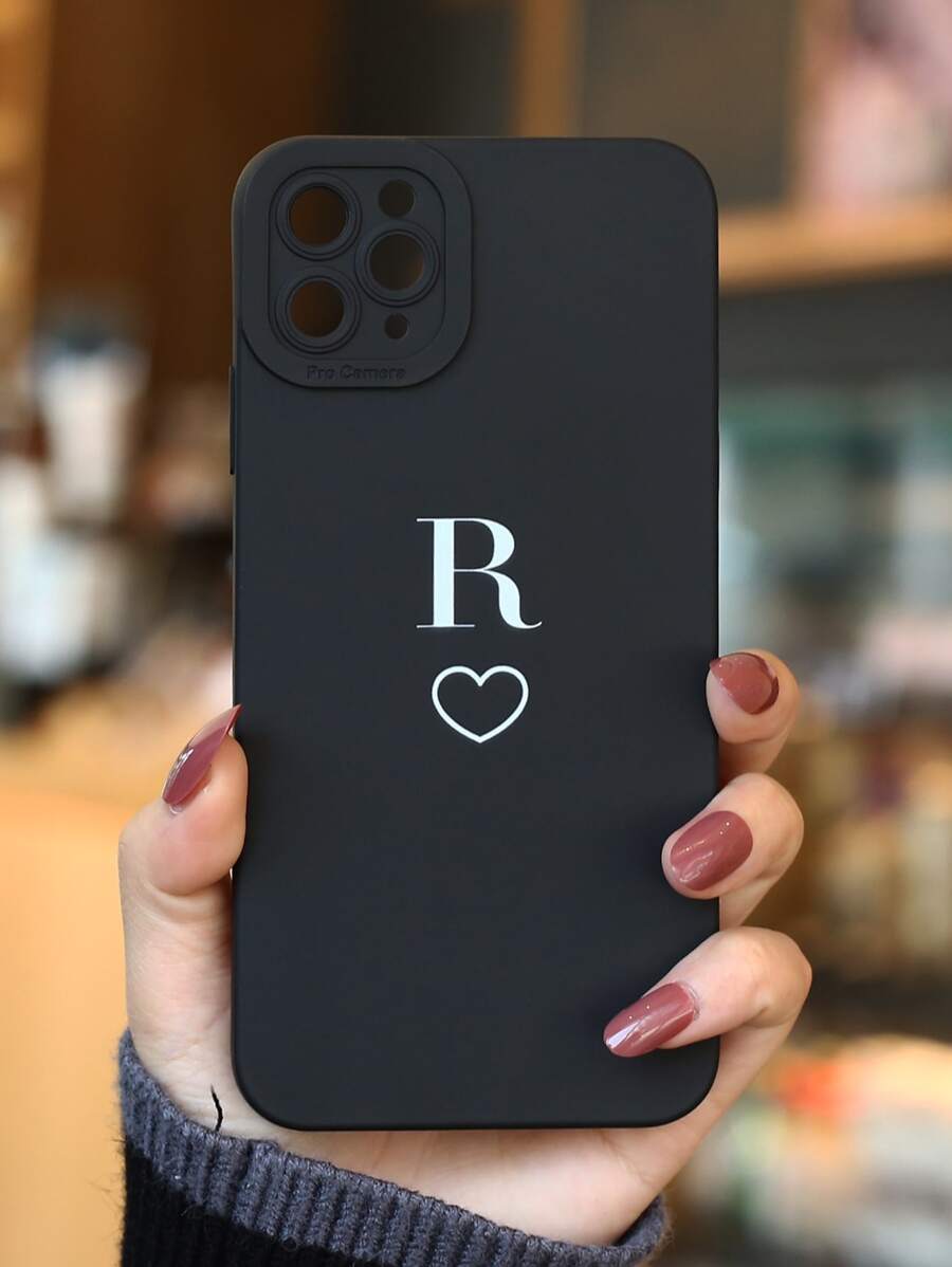 Letter Graphic Phone Case - Black and White - View 1