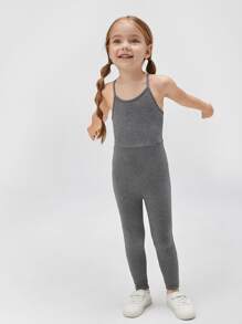 SHEIN 少女實色連身跳躍套裝 - 灰色 - 查看 4