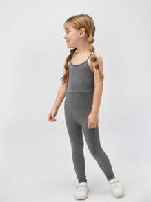 SHEIN 少女實色連身跳躍套裝 - 灰色 - 查看 6