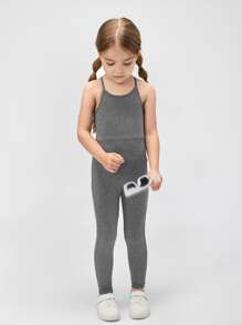 SHEIN 少女實色連身跳躍套裝 - 灰色 - 查看 7