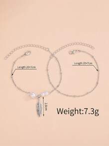 2入組假珍珠裝飾葉子吊墜腳鍊 - 銀色 - 查看 4