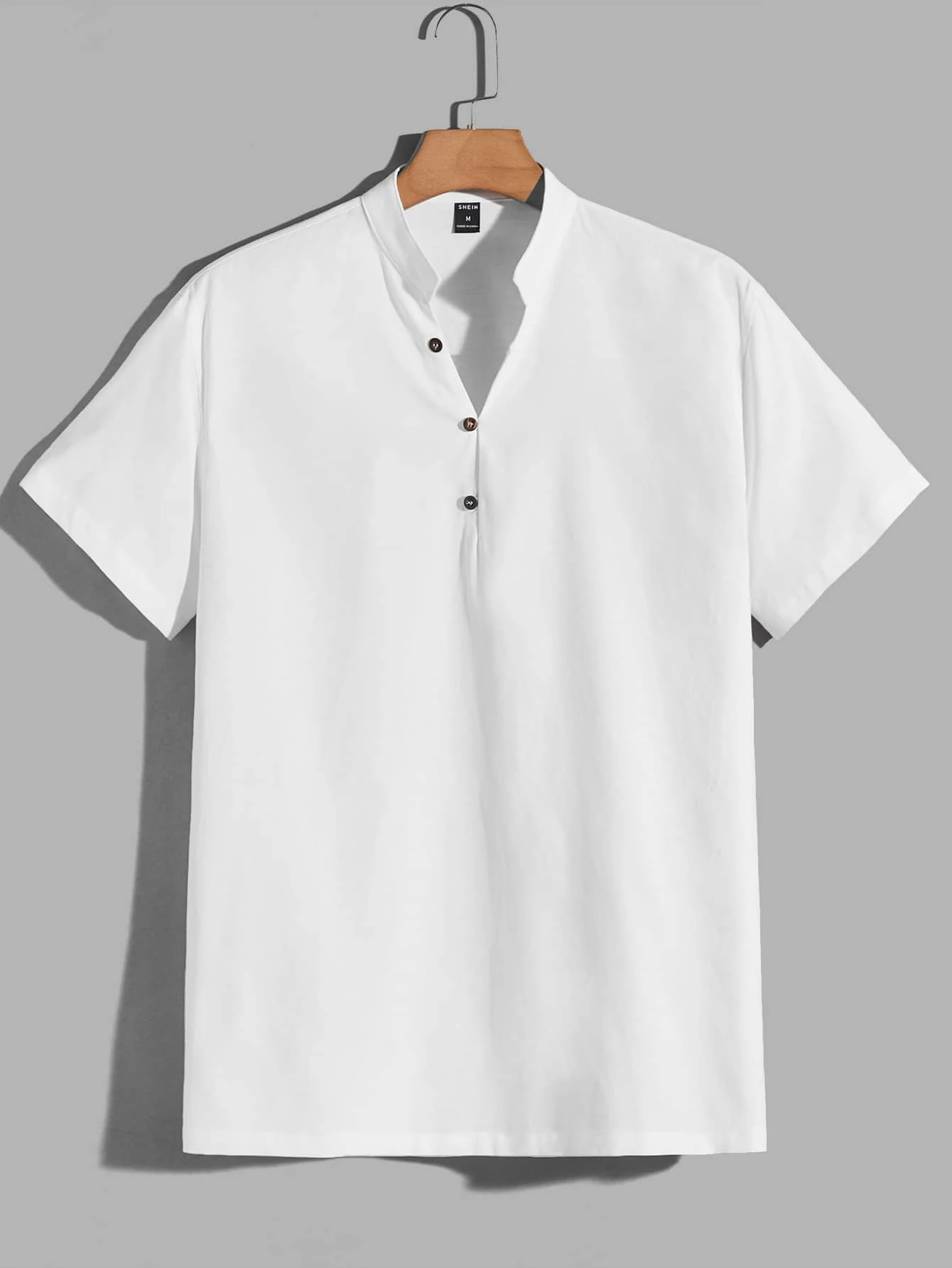 Manfinity NiteLyfe 1 件男式宽松纯色短袖半扣衬衫 - 白色 - 查看 1