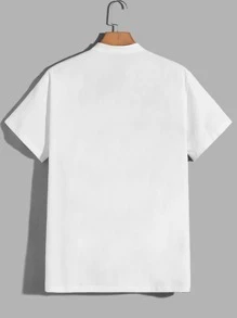 Manfinity NiteLyfe 1 件男式宽松纯色短袖半扣衬衫 - 白色 - 查看 2