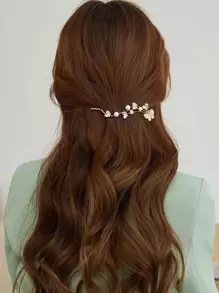 復古珍珠蝴蝶夾髮夾，半上髮髮飾，適用於優雅風格女性 - 金色 - 查看 1