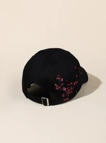 仙鶴和花卉刺繡棒球帽 - 黑色 - 查看 3