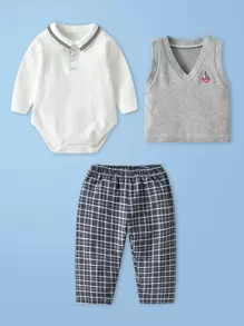 Baby Graphic Print Bodysuit & Plaid Pants Set