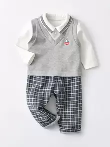 Baby Graphic Print Bodysuit & Plaid Pants Set