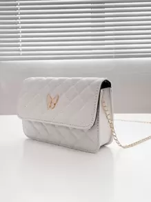 Waterproof,Lightweight,Business Casual Mini Quilted Metal Butterfly Decor Square Bag For Teen Girls Women College Students,Rookies & White-collar Workers Perfect for Office,College,Work ,Business,Commute - White - View 1