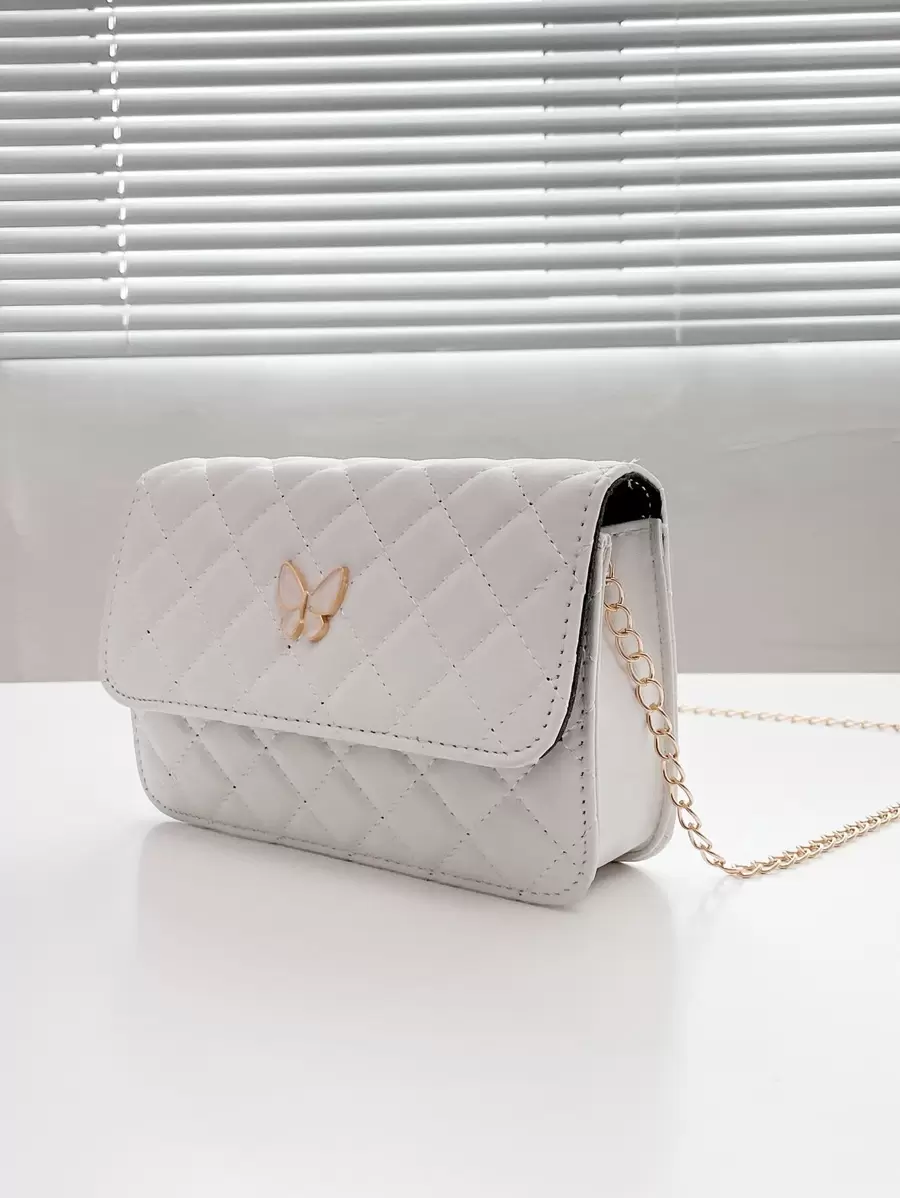 Waterproof,Lightweight,Business Casual Mini Quilted Metal Butterfly Decor Square Bag For Teen Girls Women College Students,Rookies & White-collar Workers Perfect for Office,College,Work ,Business,Commute - White - View 1