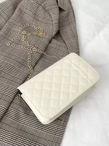Waterproof,Lightweight,Business Casual Mini Quilted Metal Butterfly Decor Square Bag For Teen Girls Women College Students,Rookies & White-collar Workers Perfect for Office,College,Work ,Business,Commute - White - View 2