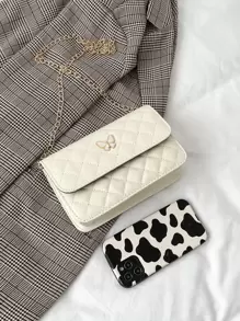 Waterproof,Lightweight,Business Casual Mini Quilted Metal Butterfly Decor Square Bag For Teen Girls Women College Students,Rookies & White-collar Workers Perfect for Office,College,Work ,Business,Commute - White - View 4