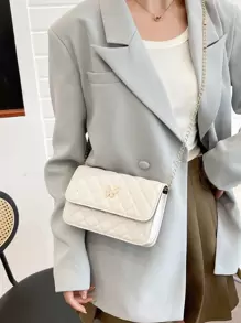 Waterproof,Lightweight,Business Casual Mini Quilted Metal Butterfly Decor Square Bag For Teen Girls Women College Students,Rookies & White-collar Workers Perfect for Office,College,Work ,Business,Commute - White - View 6