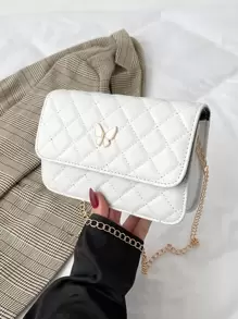 Waterproof,Lightweight,Business Casual Mini Quilted Metal Butterfly Decor Square Bag For Teen Girls Women College Students,Rookies & White-collar Workers Perfect for Office,College,Work ,Business,Commute - White - View 8