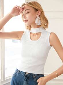 Knit Mix Chaleco de punto de cuello gargantilla tejido de canalé