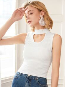 Knit Mix Chaleco de punto de cuello gargantilla tejido de canalé