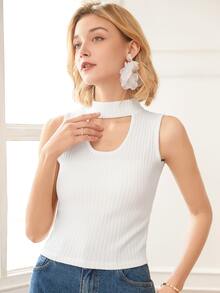 Knit Mix Chaleco de punto de cuello gargantilla tejido de canalé