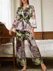 熱帶圖案腰帶家居服套裝 - 彩色 - 查看 1