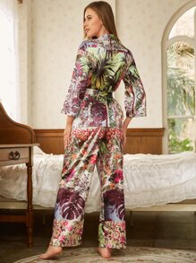 熱帶圖案腰帶家居服套裝 - 彩色 - 查看 2