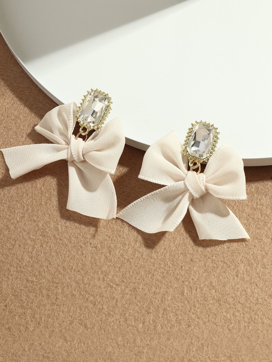 Bow Knot Decor Drop Earrings - Beige - View 1