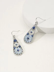 1 Pair Minimalist Chrysanthemum Shaped Drip Oil Alloy Earrings - Multicolor - View 3